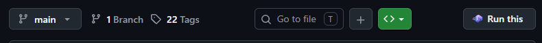 The branch row of a GitHub repository, with a Run this button beside it